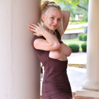 Kinky young blond Kylie Shay wakes early strips masturbates outside
