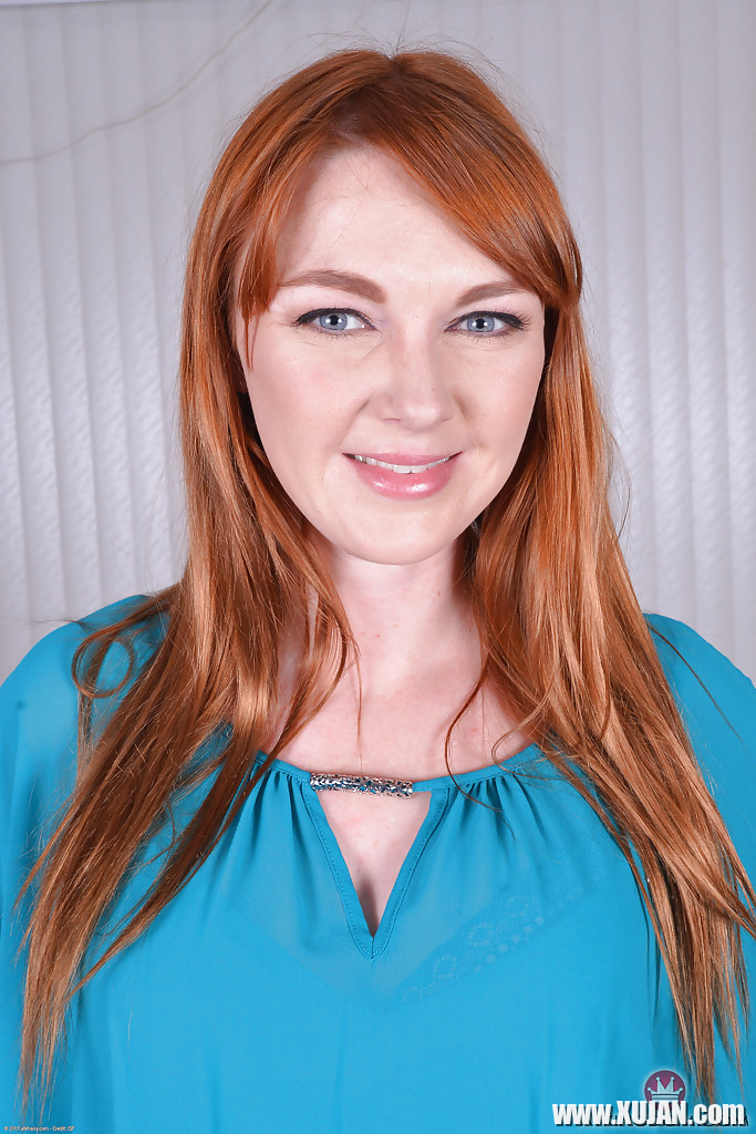 Redheaded babe Marie McCray fondling nice tits while spreading hairy pussy - Photo #759318