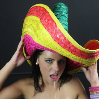 Adriana Chechik strips and blows her lucky photographer who cums on her