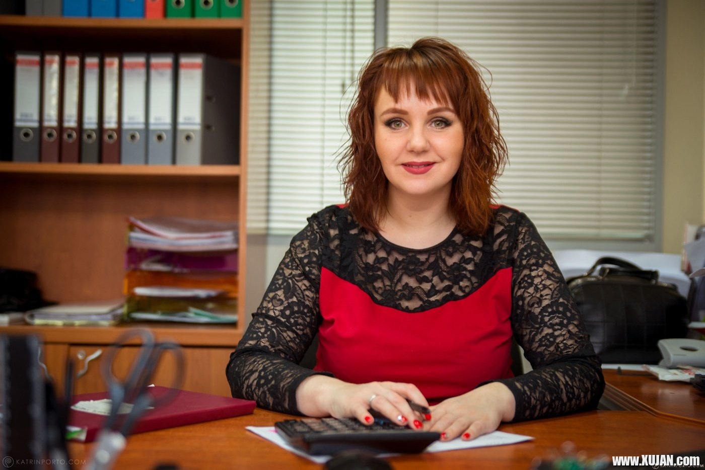 Redhead Katrin Porto teasing with her curvy body in the office - Photo #767185