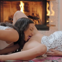 Lusty girls Mila Monet and Keely Rose making passionate lesbian love