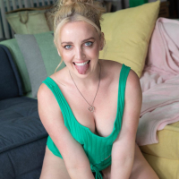 Blonde girl Charlie Forde mounts her pussy on a stiff shaft