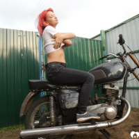Redhead babe really likes my new bike