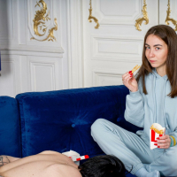 Young brunette slut Vivian Grace mounts a big throbbing dong