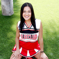 Young cheerleader babe Selma Sins sliding a finger inside warm cunt