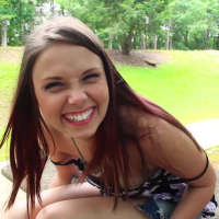 Brunette cutie Bailey Knox plays with herself at a park