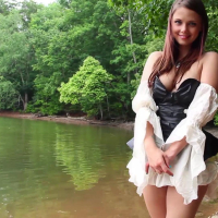 Brunette cutie Bailey Knox plays with herself at a park