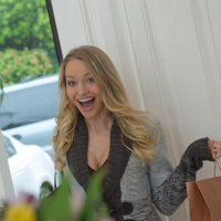 Fully clothed sexy blonde Staci Carr strips to give BF a hot reality handjob
