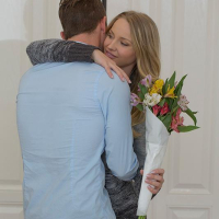 Fully clothed sexy blonde Staci Carr strips to give BF a hot reality handjob