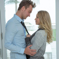 Fully clothed sexy blonde Staci Carr strips to give BF a hot reality handjob