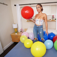 Kira Perez having a balloon party with a big black cock