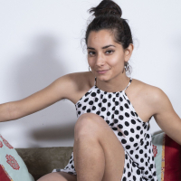 Playful dark haired chick Tiffany plays with her own bushy lovebox