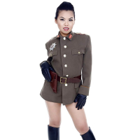 Oriental pornstar Cindy Starfall posing solo in military garb