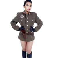 Oriental pornstar Cindy Starfall posing solo in military garb