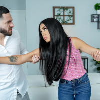 Dark haired young babe Bianca Bangs spreads wide for stepbros big shaft