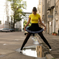 Naughty Oxana Chic showing upskirt outdoors
