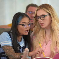 Naughty chicks Charlotte Sins and Paisley Paige fucking same lucky dude