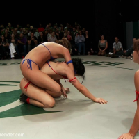 Group of lesbian girls in nonscripted lesbian wrestling fight