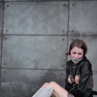 Willow Hayes pigtails brunette babe is bound in leather straightjacket