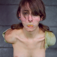 Willow Hayes petite long legs brunette babe rope bound in a dungeon
