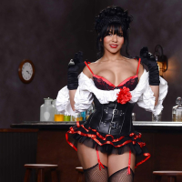 Skinny Latina milf Rose Monroe posing in her black stockings