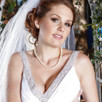 Lecherous bride Allison Moore stripping and spreading her legs