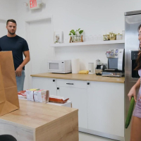 Mina Luxx and Chanel Camryn having intense FFM three way fuck in kitchen