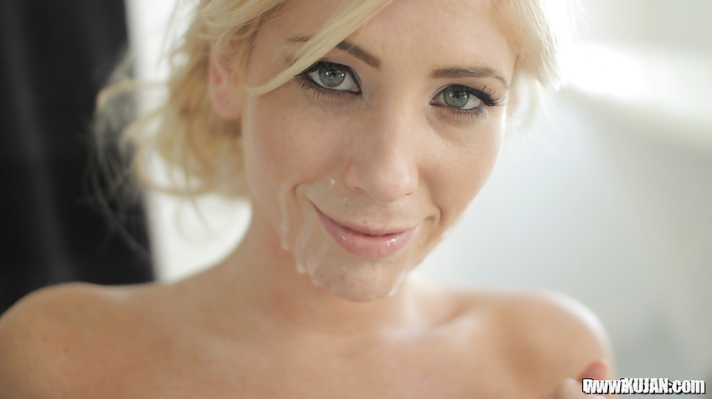 Busty blonde exgirlfriend Tasha Reign taking cumshot on pretty face after BJ - Photo #888866