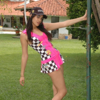 Lola dresses up in pink and pulls out a huge dildo