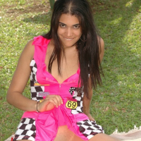 Lola dresses up in pink and pulls out a huge dildo