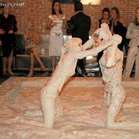 Sexy fetish gals Nessa Devil Lena Cova have some mud wrestling fun
