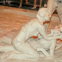Sexy fetish gals Nessa Devil Lena Cova have some mud wrestling fun