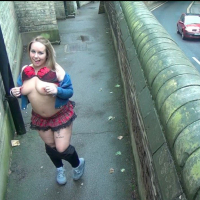 Outrageous amateur exhibitionist Ashley flashers her boobs and p