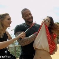 Zenda Sexy is publicly stripped and bound for electro and sex by