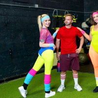 Krissy Knight and Mandy Waters fucking with a personal trainer in the gym