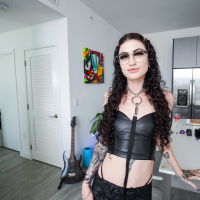 Dark haired tattooed babe Lydia Black swallows some big shaft