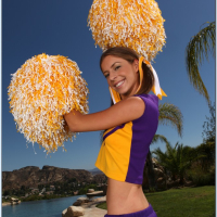 Cute cheerleader Presley Hart caught exposing her shaved pussy outdoor