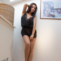 Sexy young brunette Jasmine Jazz seductively strips and teases