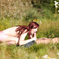 Awesome redhead European babe Kattie has hardcore outdoor sex