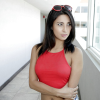 Slender Latina babe Jade Jantzen is undressing her tight jeans shorts