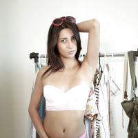 Slender Latina babe Jade Jantzen is undressing her tight jeans shorts