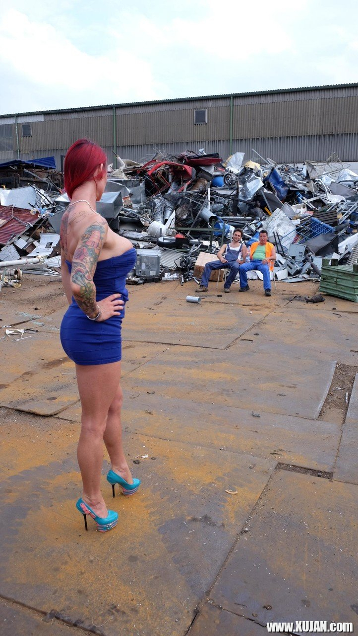 Horny redhead Julia Exclusiv gets plundered by shady guys in garbage yard - Photo #944631