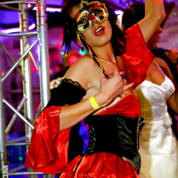 Hot chicks on high heels going crazy at the carnival lesbian party