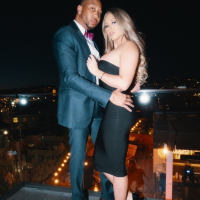Gorgeous busty Kayley Gunner is teasing black dude in sexy black dress
