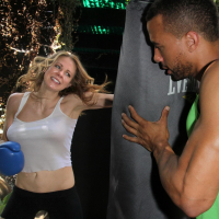 Maitland Ward shows off her big boobs wearing a sweaty cthru tank top for a work