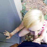 Close up outdoor ass fuck of a blonde teen Miley May and her man