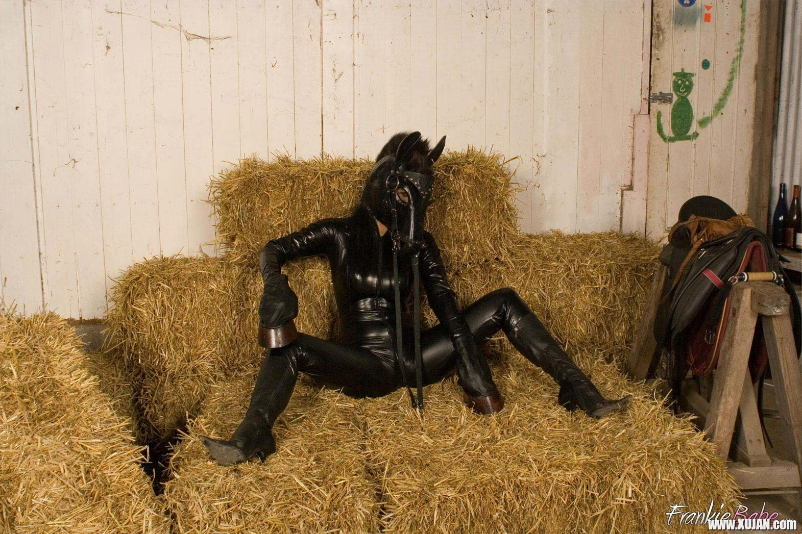 Busty blonde lesbian Frankie in bondage kinky latex action with girlfriends even - Photo #966678