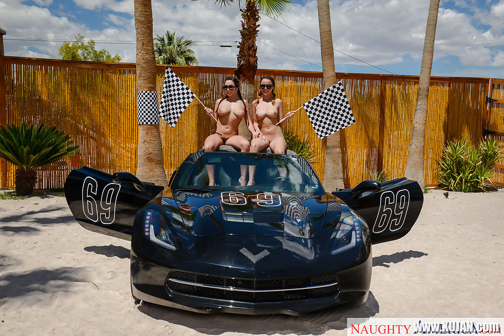 Sunglasses adorn babes Dillion Harper and Karlee Grey bare big tits outside - Photo #979223