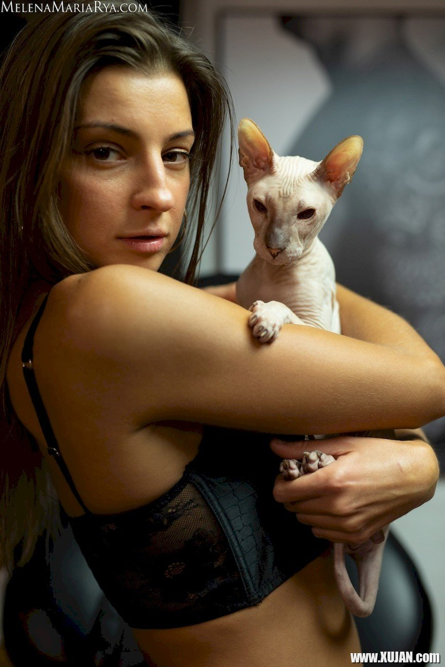 Melena Maria Rya showing her cat while posing in black lingerie - Photo #985854