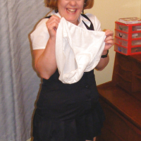 Slutty secretary in big white knickers